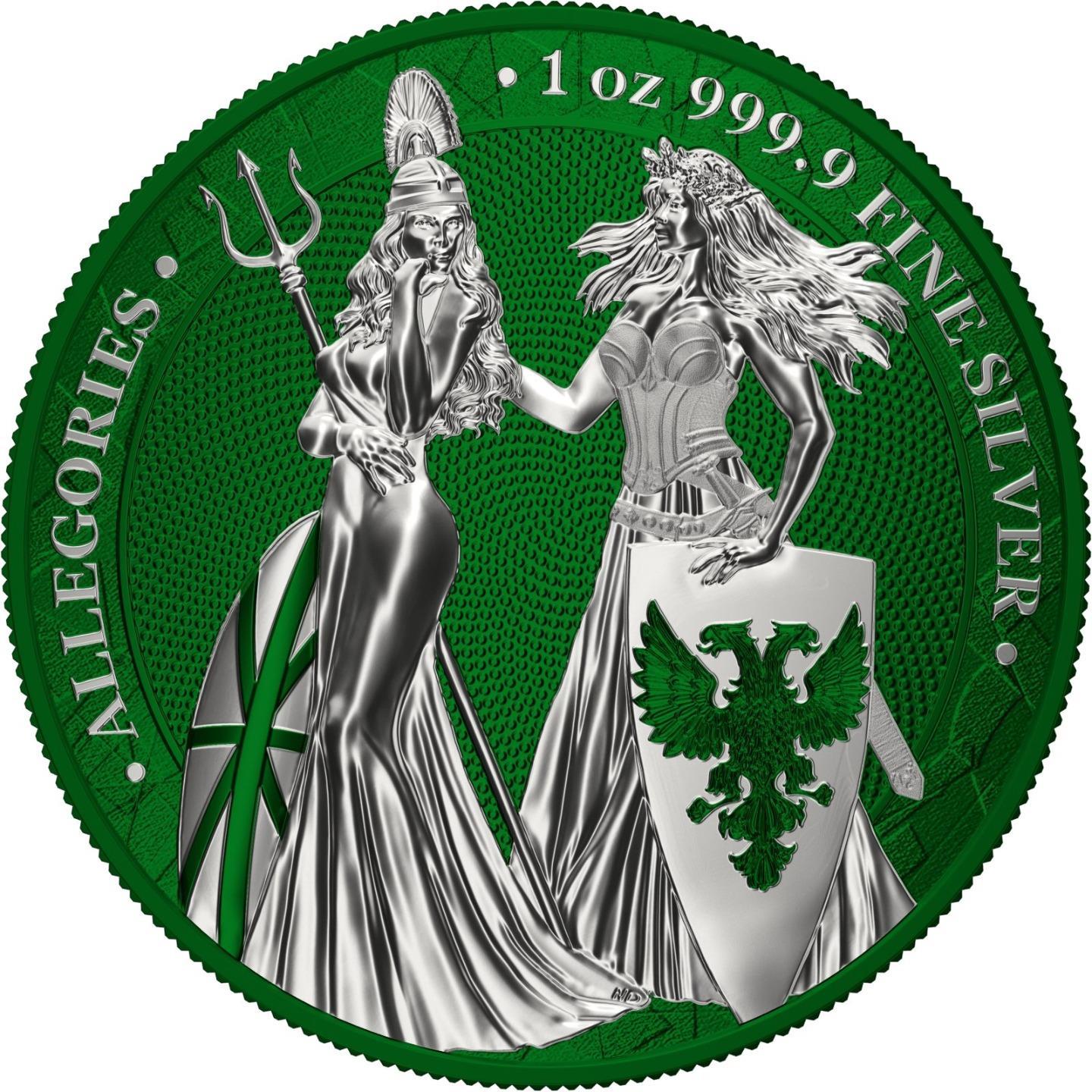 Germania 2019 5 Mark Germania Britania I Color 1 Oz Silver Coin Dark Green