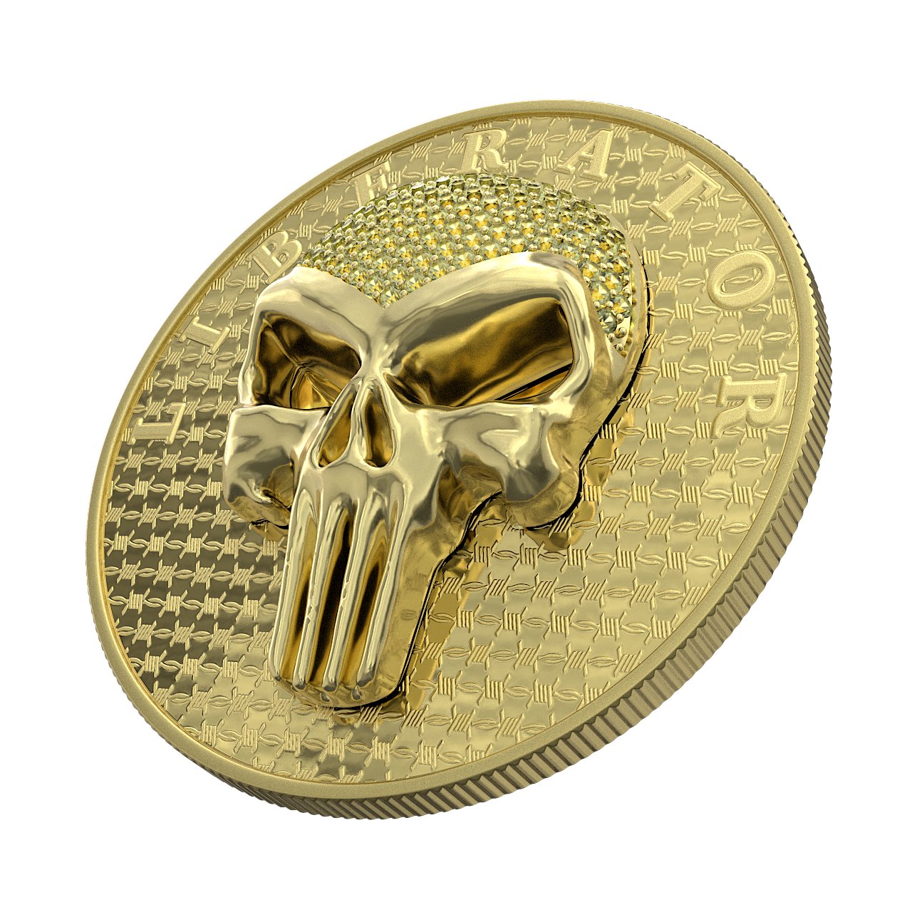 Dark Side 2021 1 Soul Proof Liberator Golden Skull with Real Swarovski Crystals 1 Oz Colored Silver Coin Gold