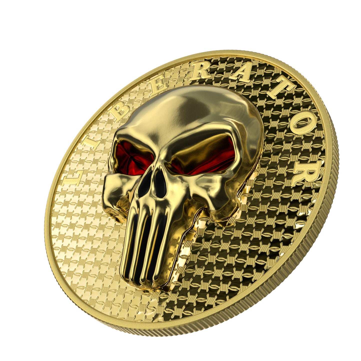 Dark Side 2021 1 Soul Proof Liberator Yellow Gold 1 Oz Proof 3D Insert Enameled Eyes Silver Round 925 Sterling Gold Skull