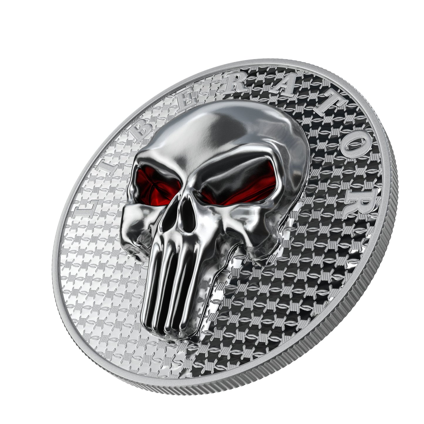 Dark Side 2021 1 Soul Proof Liberator Silver 1 Oz Proof 3D Insert Enameled Eyes Silver Round 925 Sterling Silver Skull