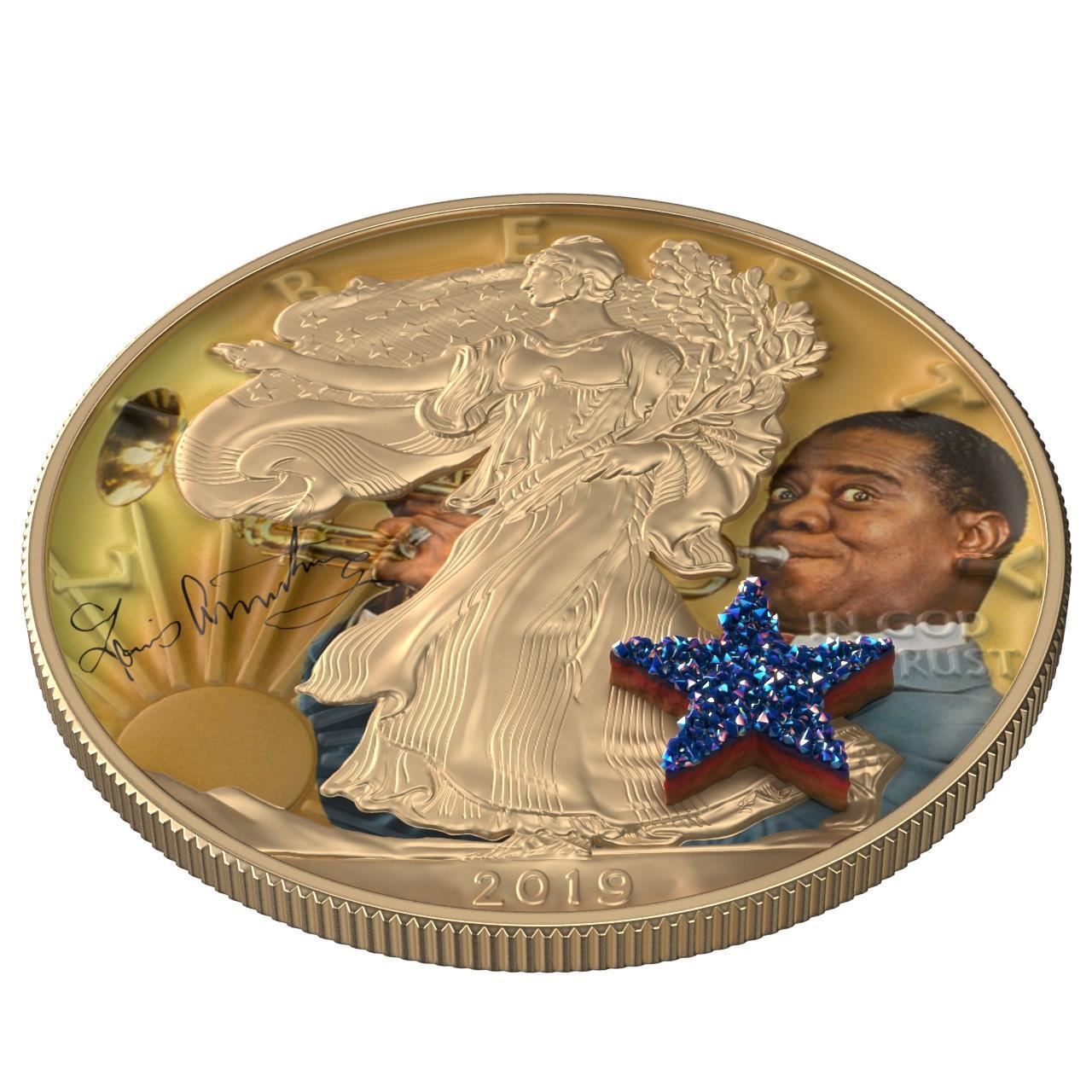 USA 2019 1$ American Eagle Superstar Series Louis Armstrong 1 Oz Bejeweled Silver Coin
