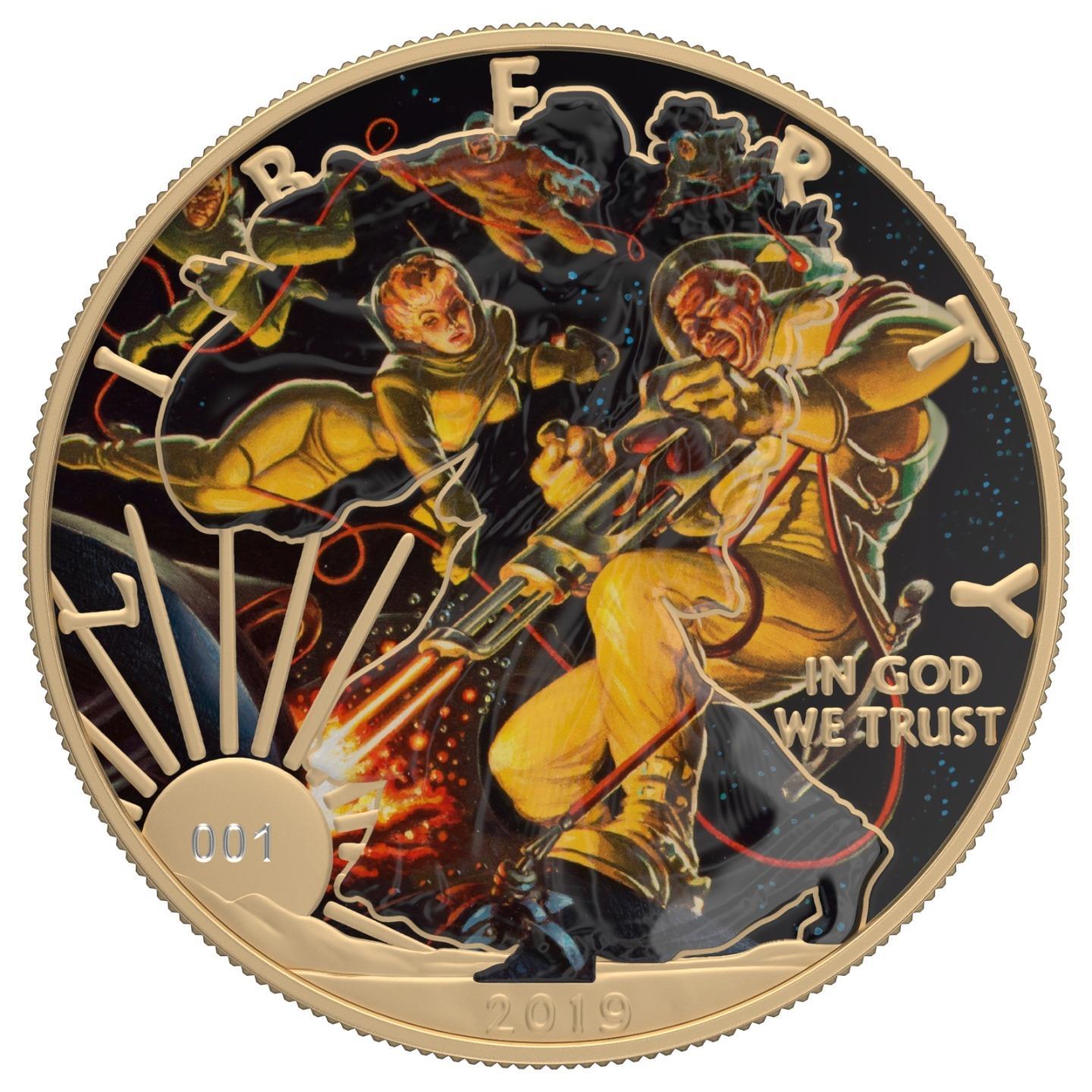 USA 2019 1$ American Eagle Sci-Fi Edition 1 Oz Colored Gilded Silver Coin Eraser