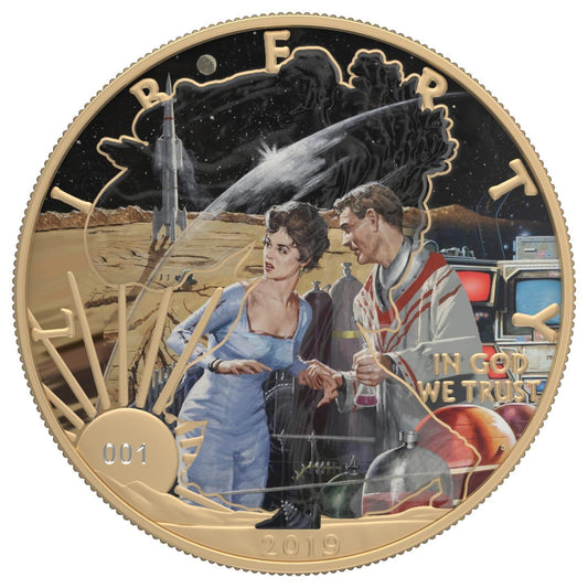 USA 2019 1$ American Eagle Sci-Fi Edition 1 Oz Colored Gilded Silver Coin Astonishment