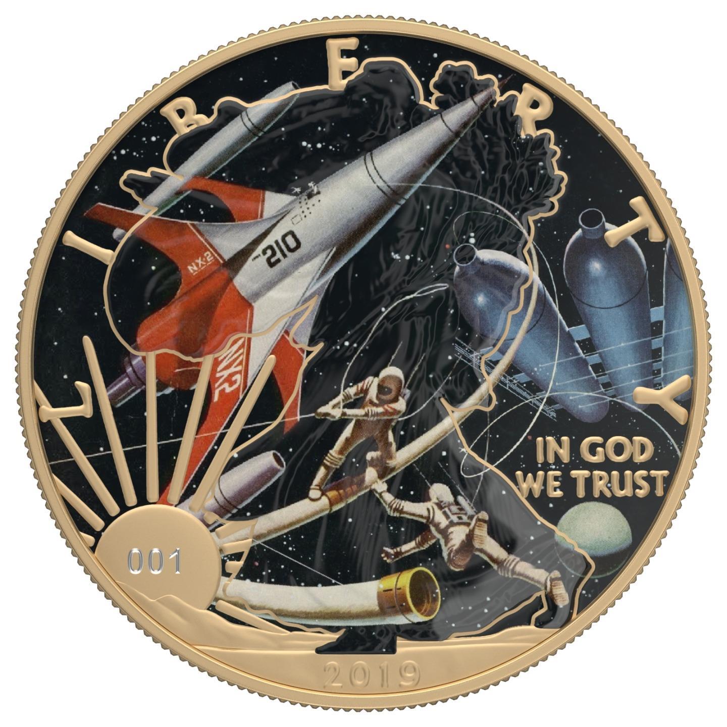 USA 2019 1$ American Eagle Sci-Fi Edition 1 Oz Colored Gilded Silver Coin NX-2