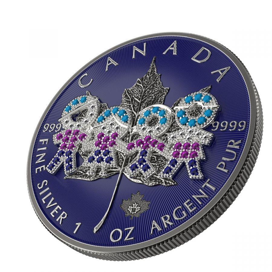 Canada 2021 5$ Maple Leaf Big Family 1 Oz Colored Silver Coin with 3D Insert Blue