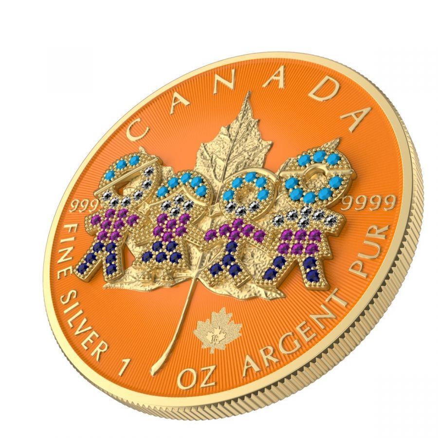 Canada 2021 5$ Maple Leaf Big Family 1 Oz Colored Silver Coin with 3D Insert Orange