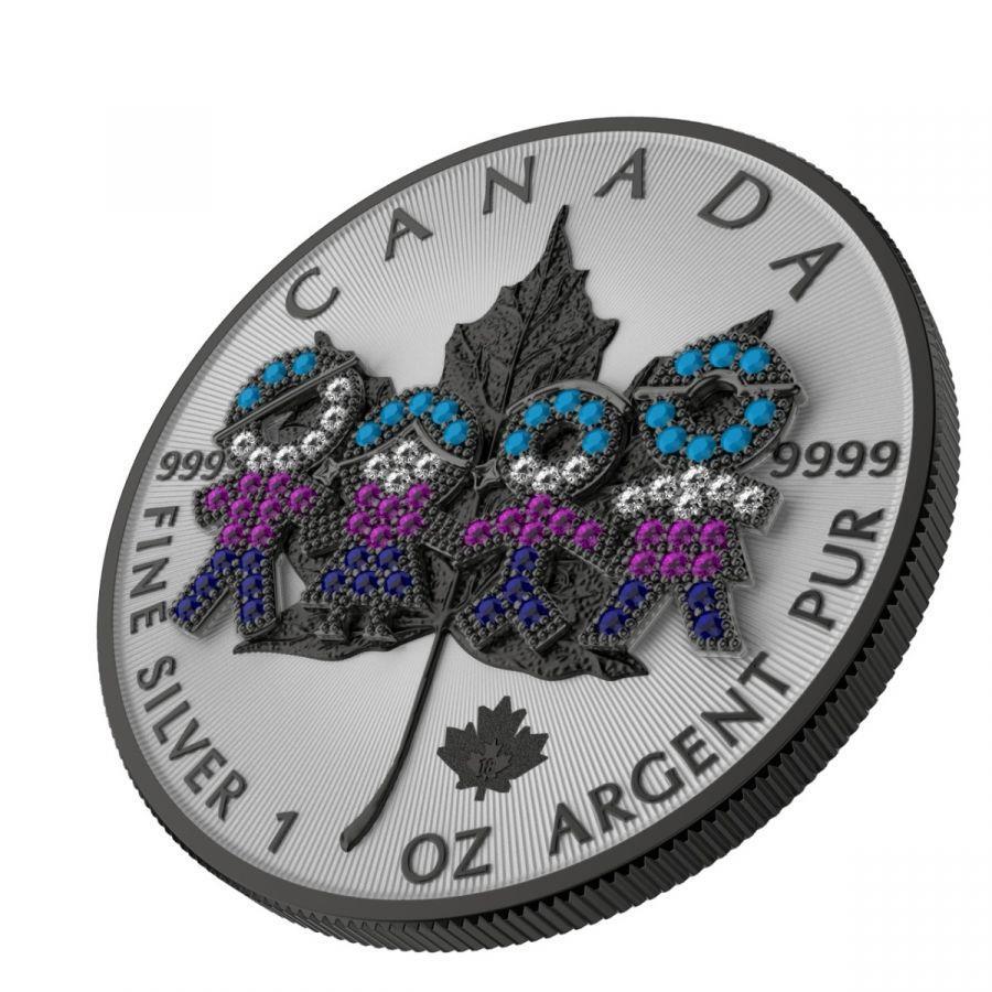 Canada 2021 5$ Maple Leaf Big Family 1 Oz Colored Silver Coin with 3D Insert Black