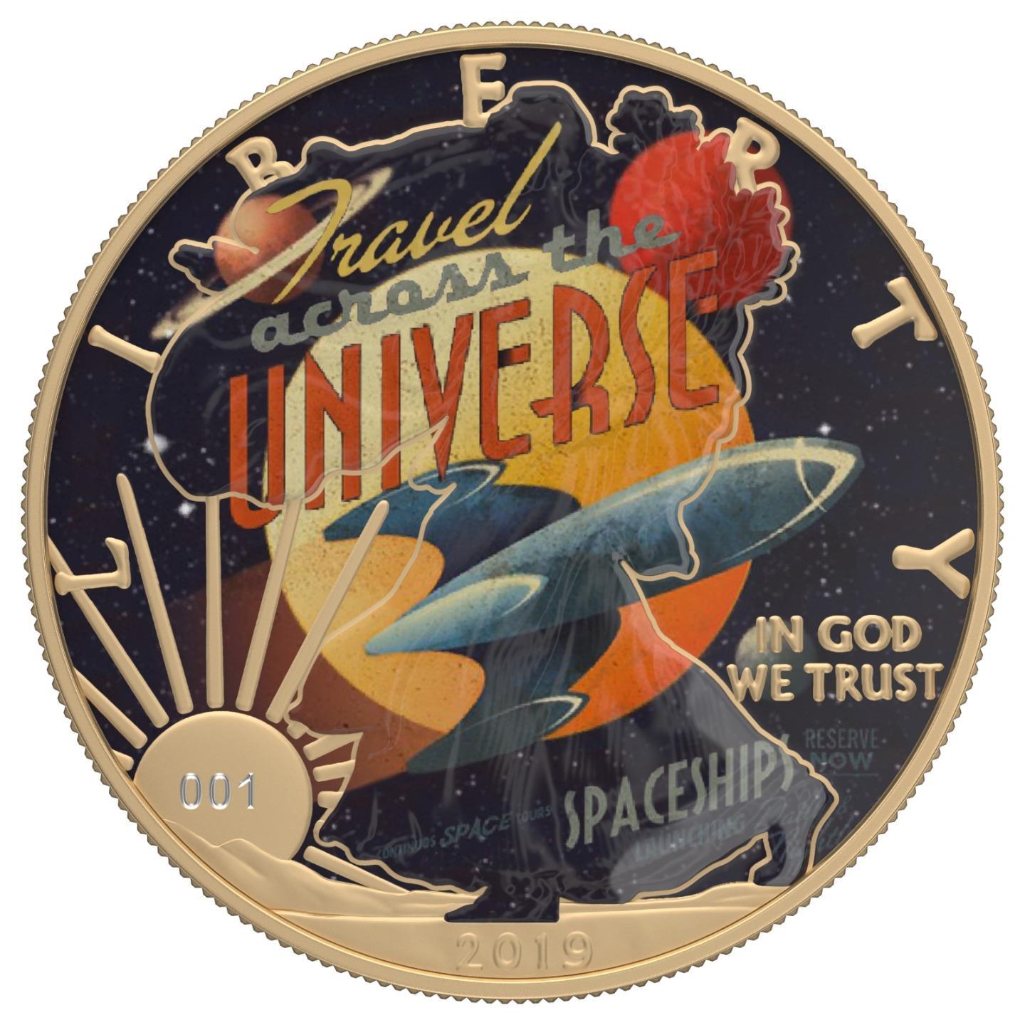 USA 2019 1$ American Eagle Sci-Fi Edition 1 Oz Colored Gilded Silver Coin Accross The Universe