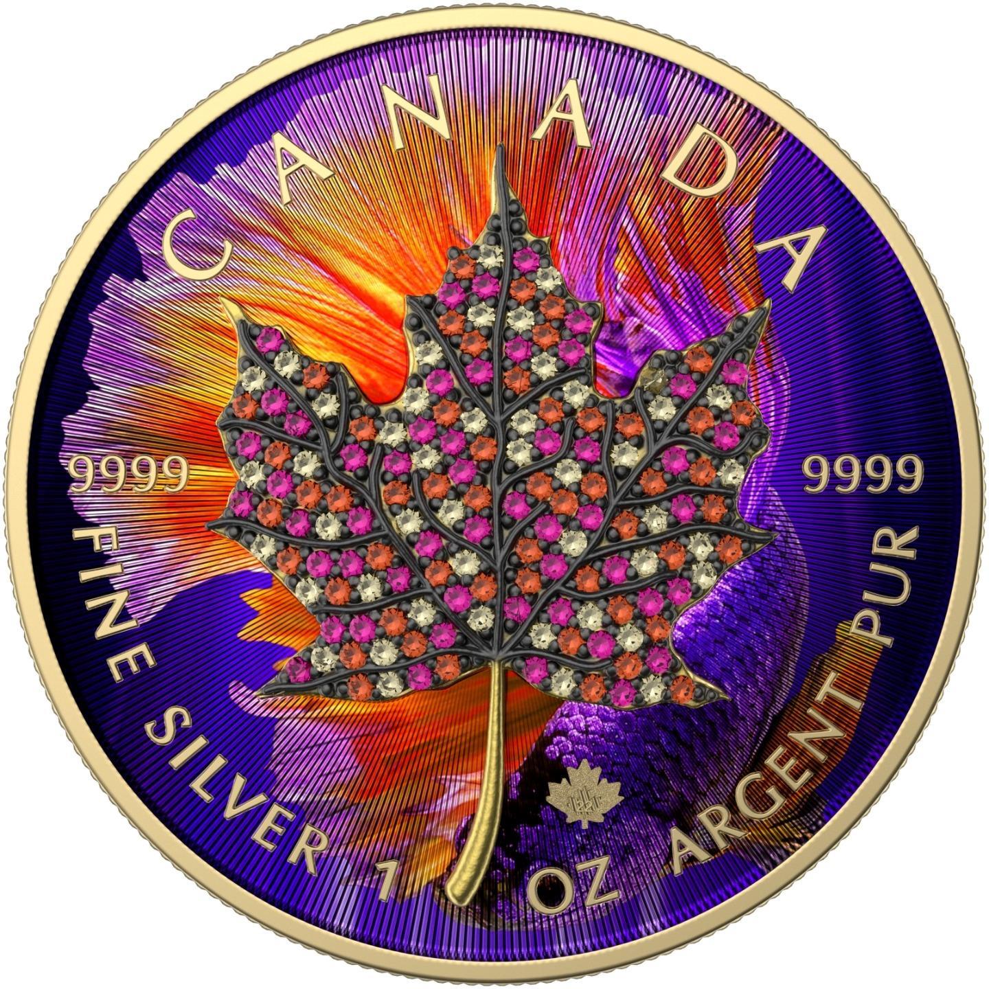 Canada 2022 5$ Maple Leaf Months Edition 1 Oz Bejeweled Silver Coin October