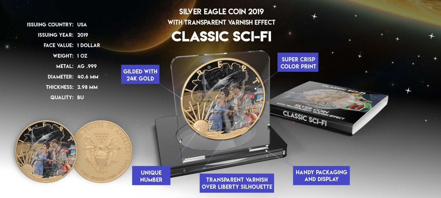 USA 2019 1$ American Eagle Sci-Fi Edition 1 Oz Colored Gilded Silver Coin Astonishment