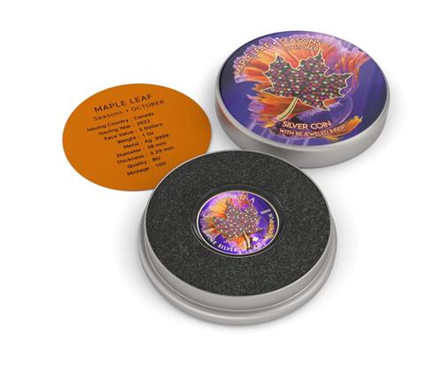 Canada 2022 5$ Maple Leaf Months Edition 1 Oz Bejeweled Silver Coin October