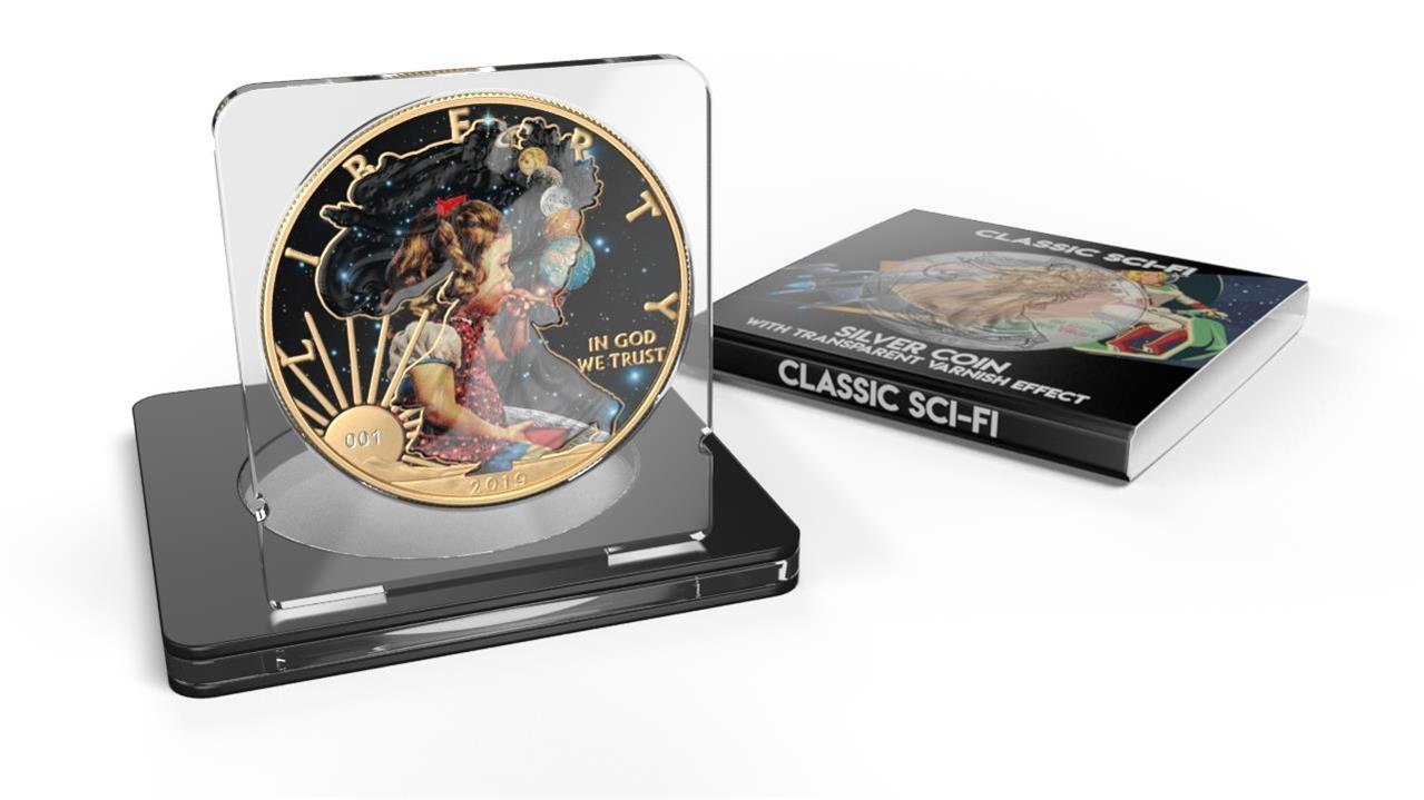 USA 2019 1$ American Eagle Sci-Fi Edition 1 Oz Colored Gilded Silver Coin Bubble Planets