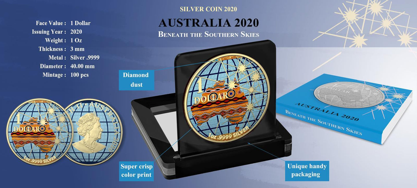 Australia 2020 1$ - Beneath the Southern Skies - Ornament - 1 Oz Silver Coin