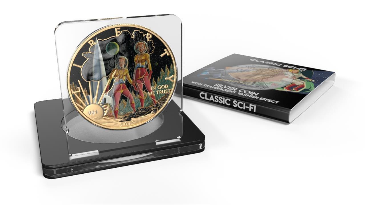 USA 2019 1$ American Eagle Sci-Fi Edition 1 Oz Colored Gilded Silver Coin Landing