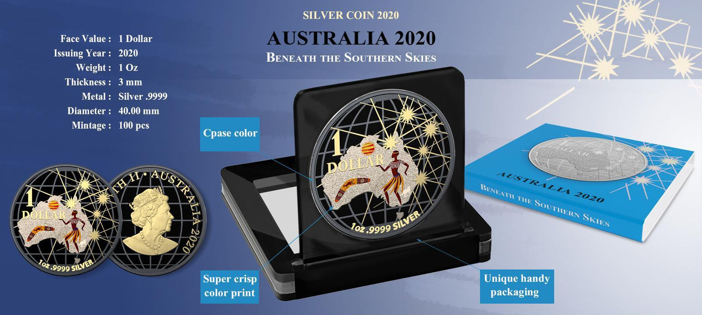 Australia 2020 1$ - Beneath the Southern Skies - Aboriginal - 1 Oz Silver Coin
