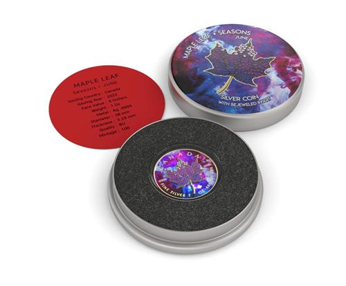 Canada 2022 5$ Maple Leaf Months Edition 1 Oz Bejeweled Silver Coin June