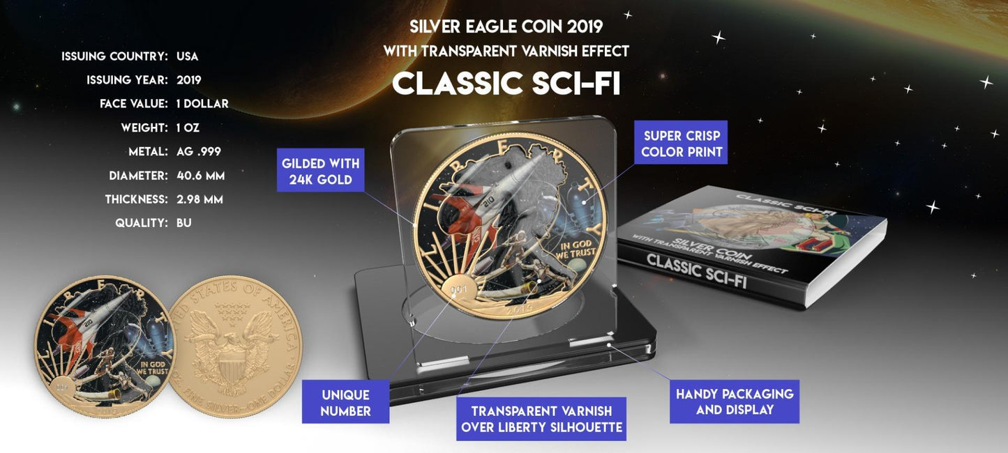 USA 2019 1$ American Eagle Sci-Fi Edition 1 Oz Colored Gilded Silver Coin NX-2