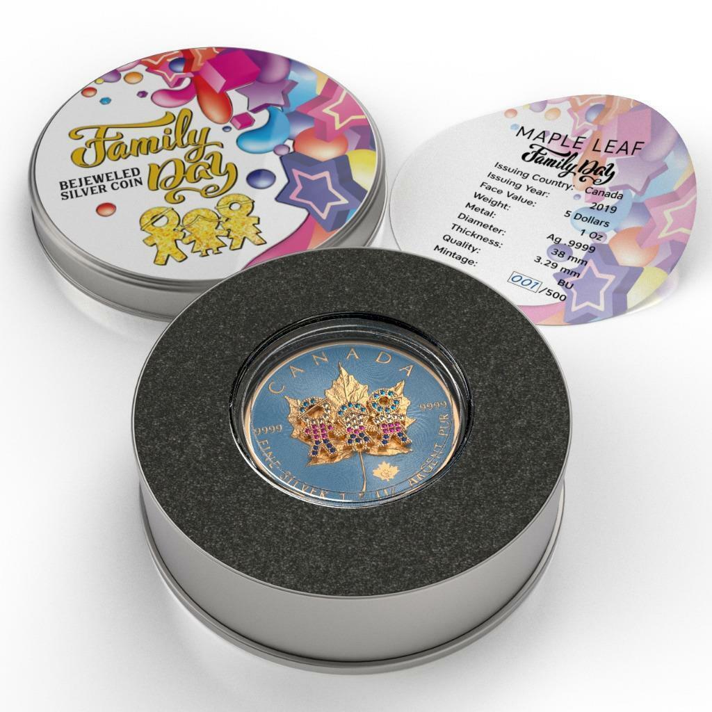 Canada 2019 5$ Maple Leaf Family Day 1 Oz Colored Silver Coin with 3D Insert