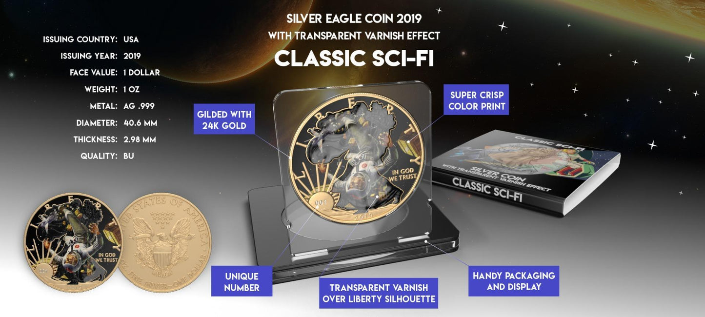 USA 2019 1$ American Eagle Sci-Fi Edition 1 Oz Colored Gilded Silver Coin Gravitation