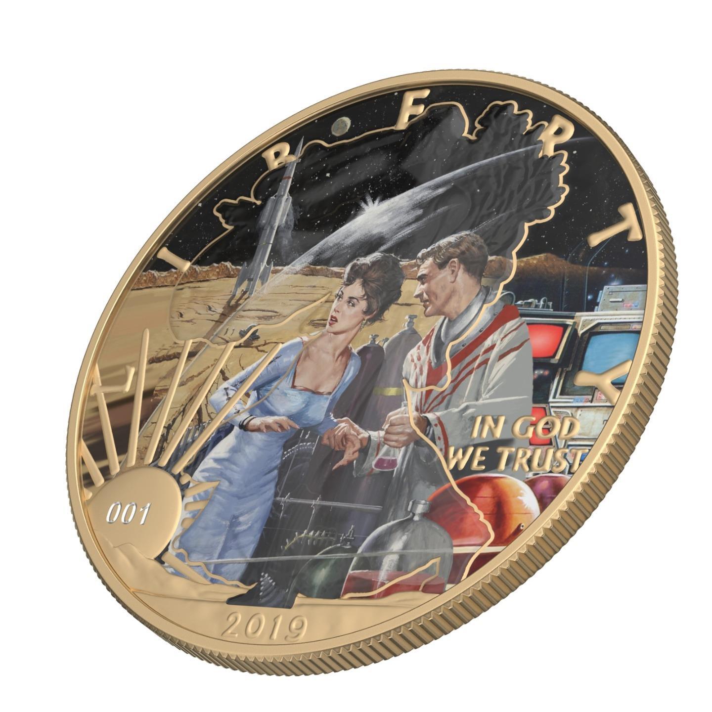 USA 2019 1$ American Eagle Sci-Fi Edition 1 Oz Colored Gilded Silver Coin Astonishment