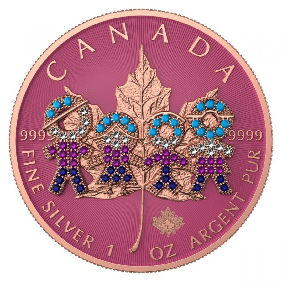 Canada 2021 5$ Maple Leaf Big Family 1 Oz Colored Silver Coin with 3D Insert Pink