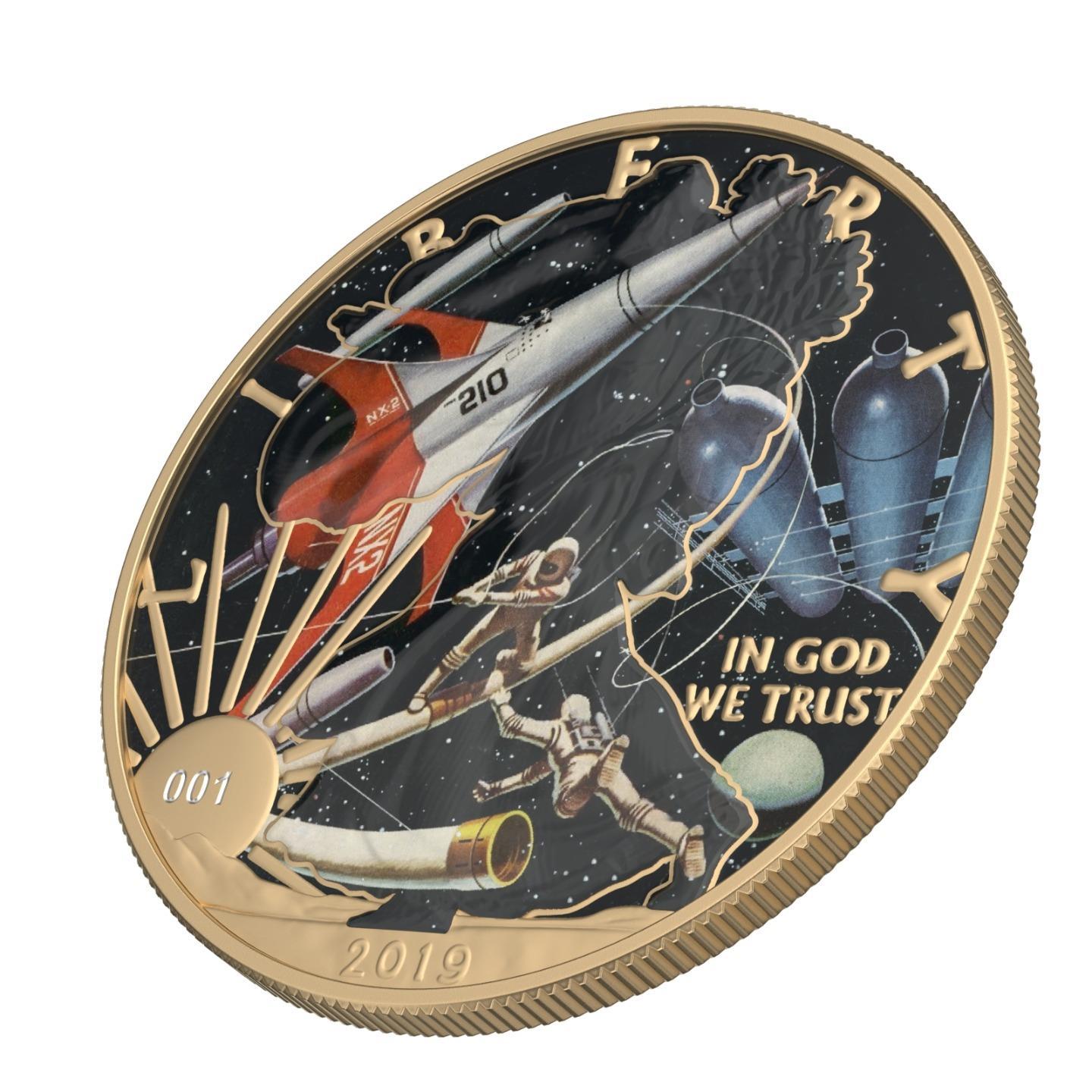USA 2019 1$ American Eagle Sci-Fi Edition 1 Oz Colored Gilded Silver Coin NX-2
