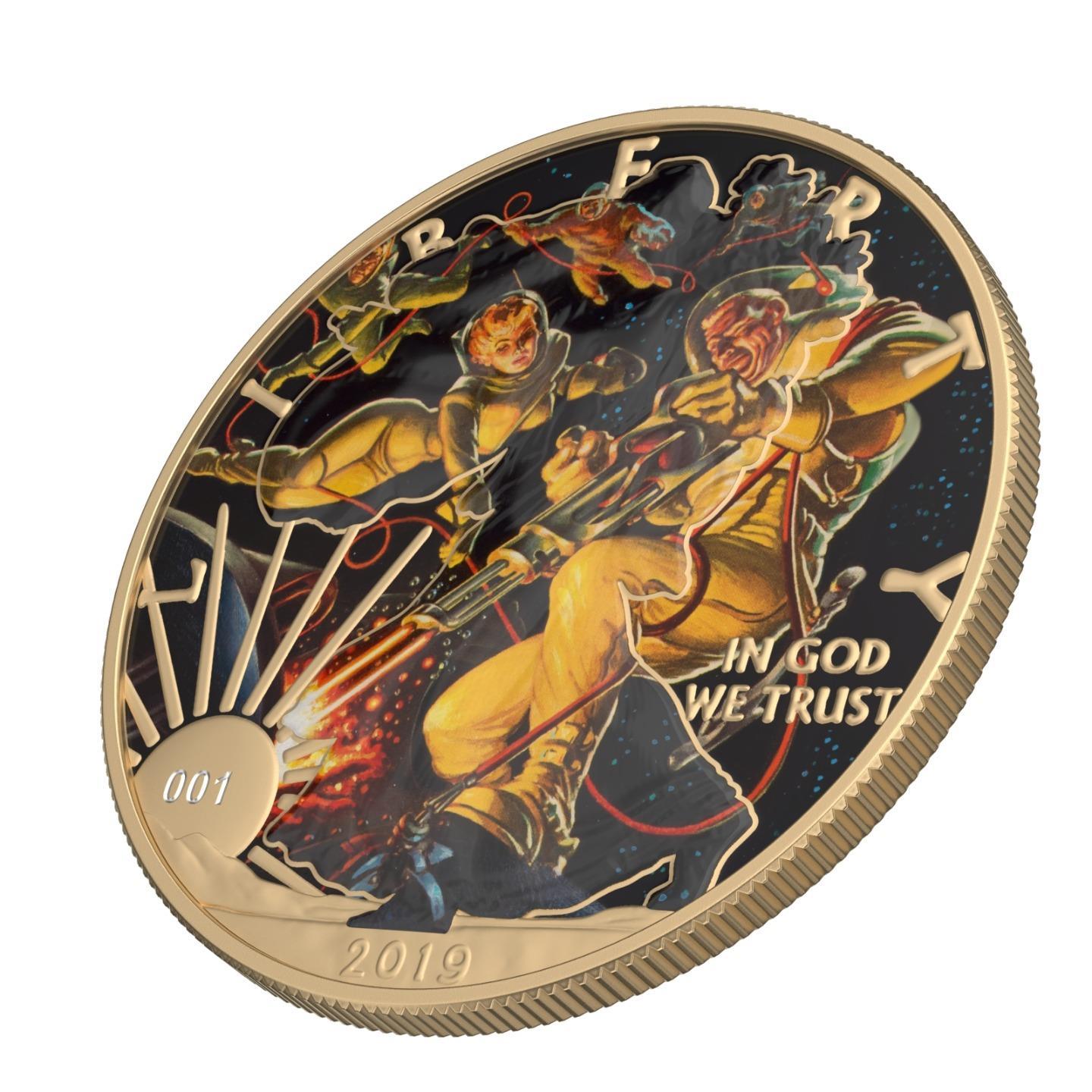 USA 2019 1$ American Eagle Sci-Fi Edition 1 Oz Colored Gilded Silver Coin Eraser