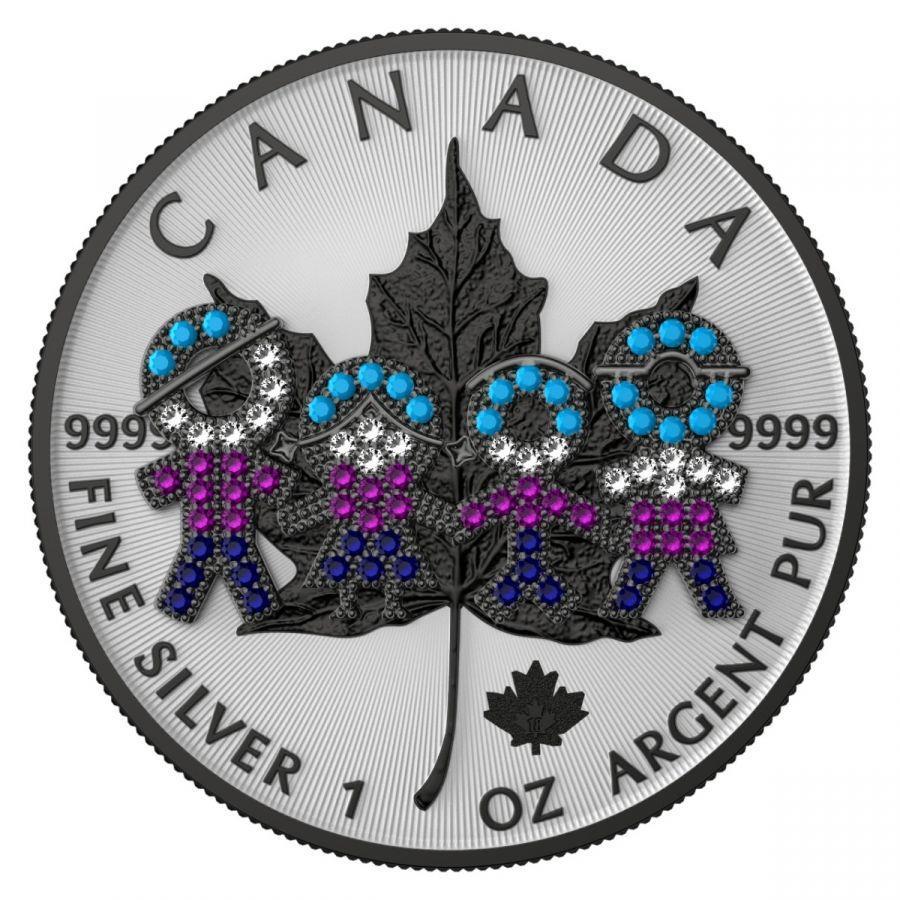 Canada 2021 5$ Maple Leaf Big Family 1 Oz Colored Silver Coin with 3D Insert Black