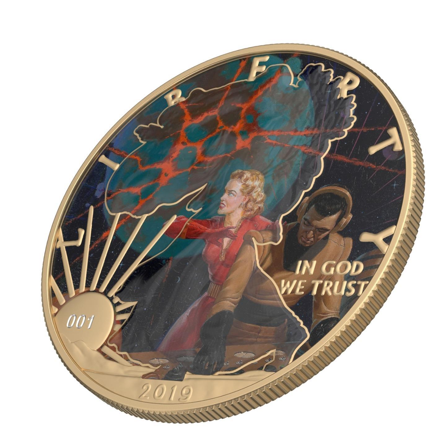 USA 2019 1$ American Eagle Sci-Fi Edition 1 Oz Colored Gilded Silver Coin Wild Planet