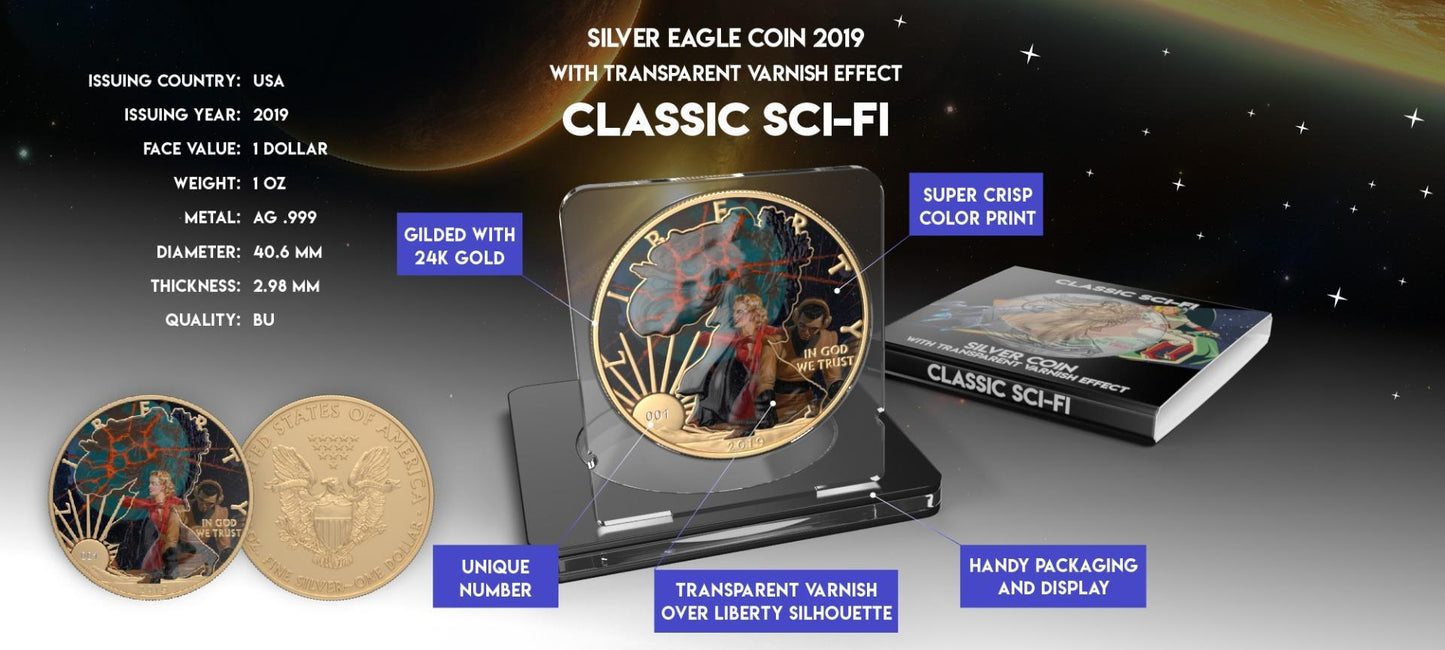 USA 2019 1$ American Eagle Sci-Fi Edition 1 Oz Colored Gilded Silver Coin Wild Planet