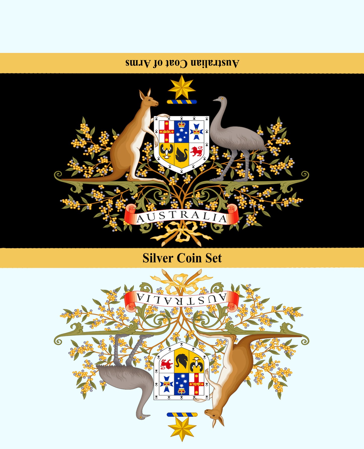 Australia 2021 2x1$ Coat Of Arms Emu & Kangaroo 2x1 Oz Colored Gilded Silver Coin Set