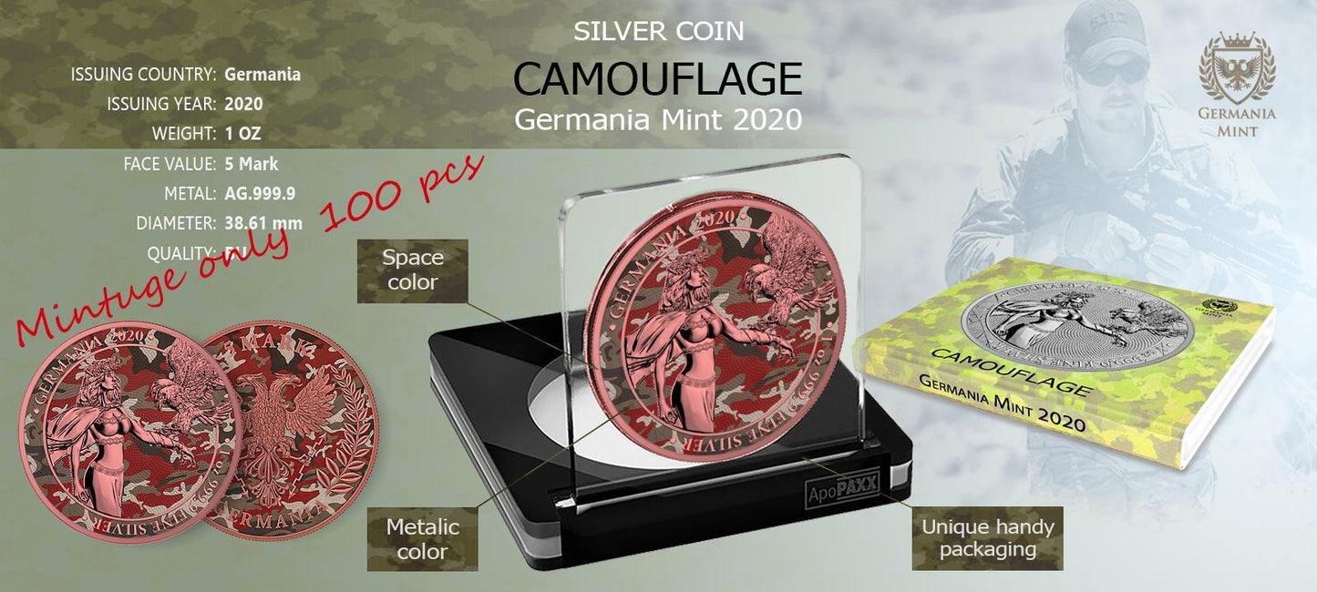 Germania 2020 5 Mark Camouflage 1 Oz Silver Colored Silver Coin Barbarossa