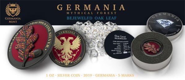 Germania 2019 5 Mark Oak Leaf 3D Leaf Series 1 Oz Colored Silver Coin Black