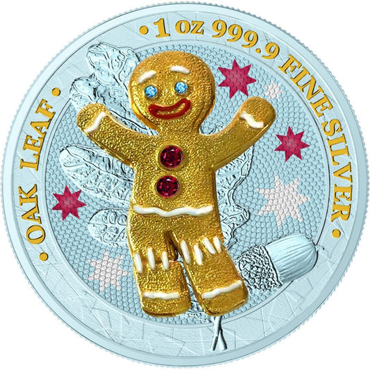 Germania 2019 5 Mark Oak Leaf 3D Gingerbread Insert 1 Oz Colored Gilded Silver Coin Blue Boy