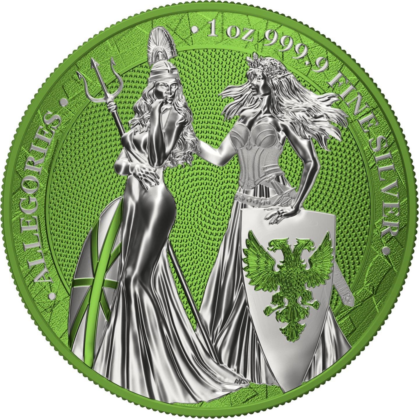 Germania 2019 5 Mark Germania Britania I Color 1 Oz Silver Coin Chartreuse