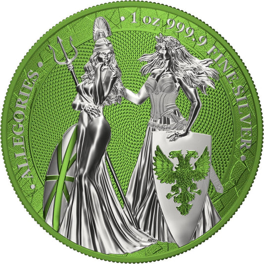 Germania 2019 5 Mark Germania Britania I Color 1 Oz Silver Coin Chartreuse