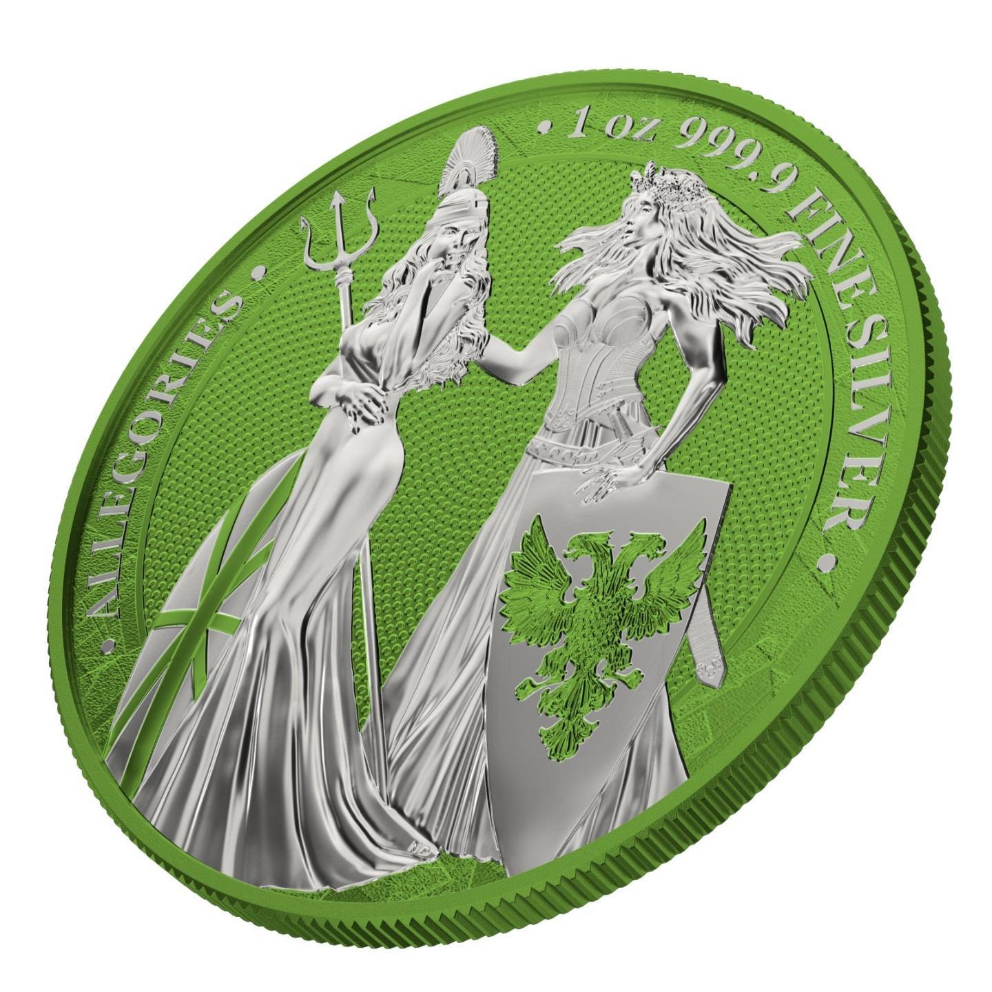 Germania 2019 5 Mark Germania Britania I Color 1 Oz Silver Coin Chartreuse