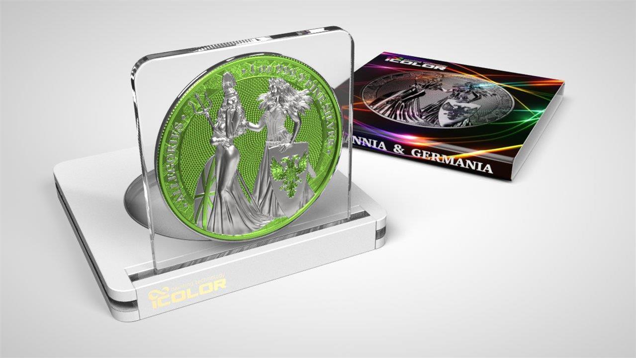 Germania 2019 5 Mark Germania Britania I Color 1 Oz Silver Coin Chartreuse