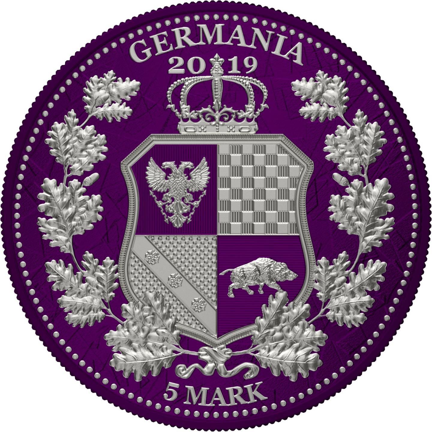 Germania 2019 5 Mark Germania Britania I Color 1 Oz Silver Coin Dark Magenta