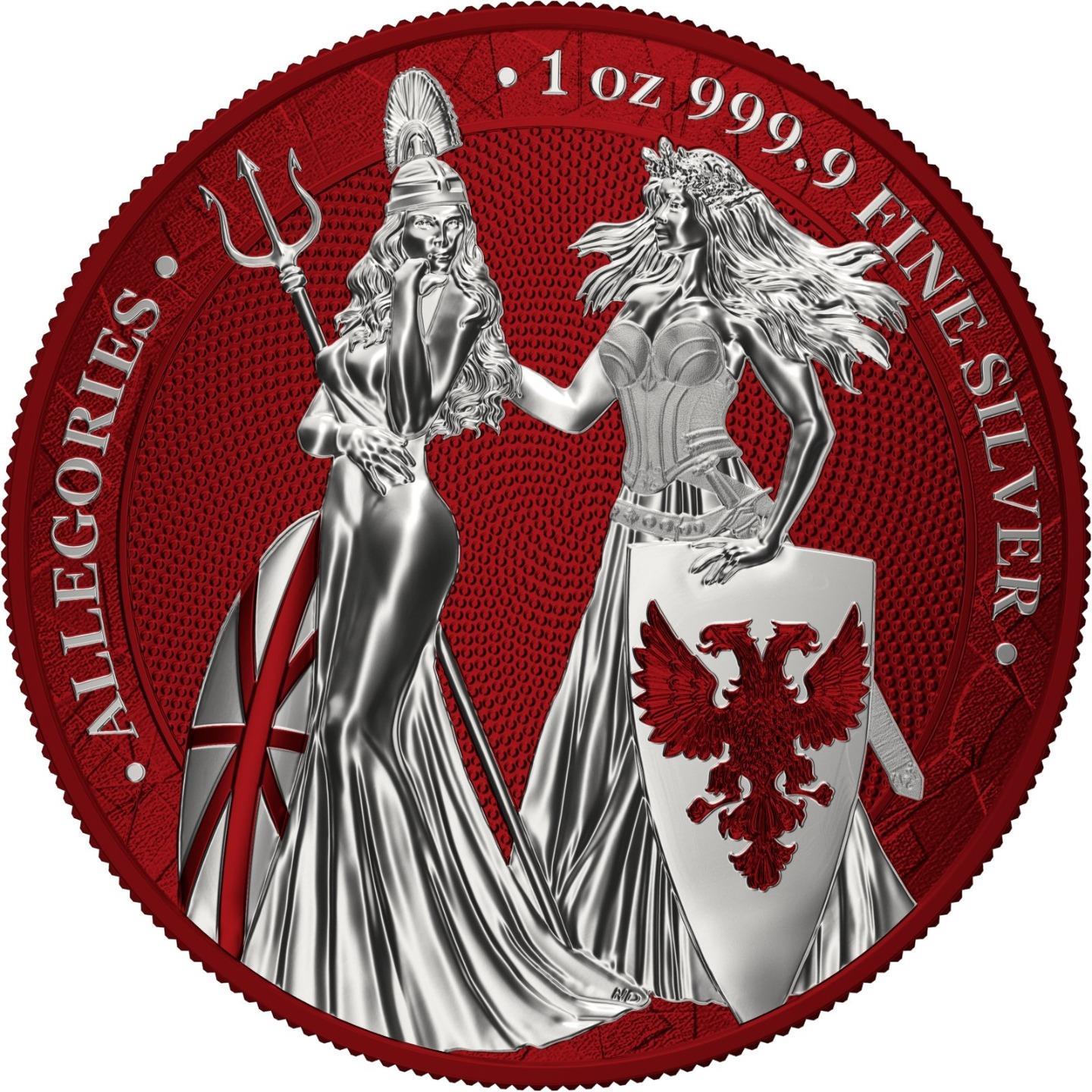 Germania 2019 5 Mark Germania Britania I Color 1 Oz Silver Coin Dark Red