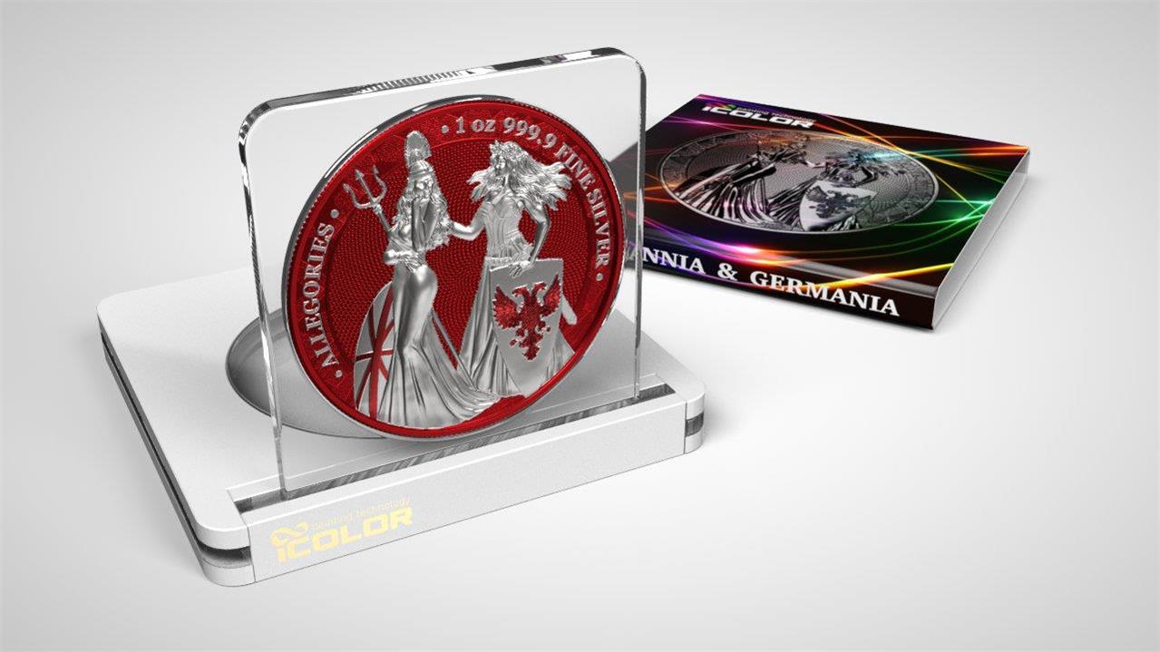 Germania 2019 5 Mark Germania Britania I Color 1 Oz Silver Coin Dark Red