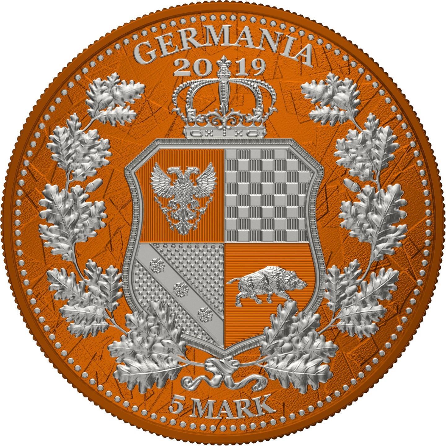 Germania 2019 5 Mark Germania Britania I Color 1 Oz Silver Coin Orange