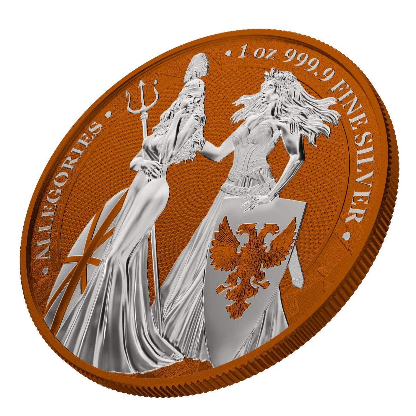 Germania 2019 5 Mark Germania Britania I Color 1 Oz Silver Coin Orange