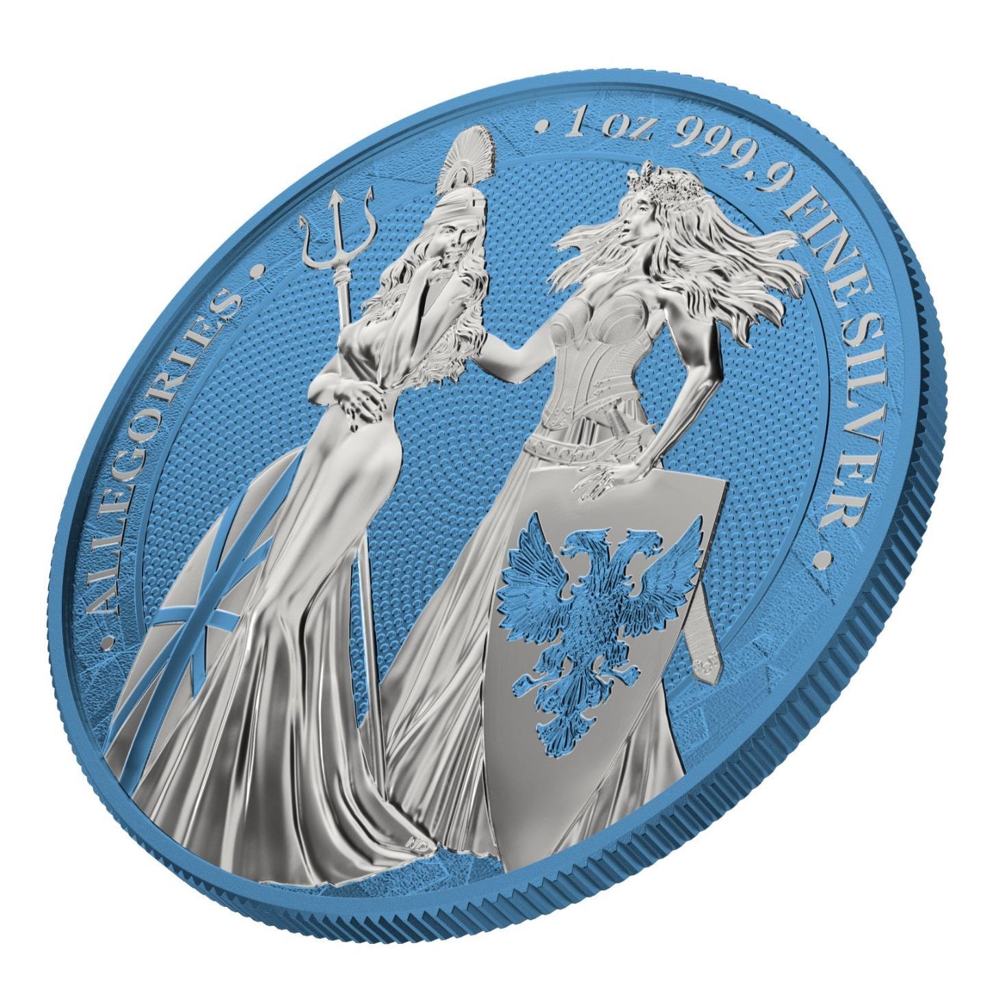 Germania 2019 5 Mark Germania Britania I Color 1 Oz Silver Coin Sky Blue