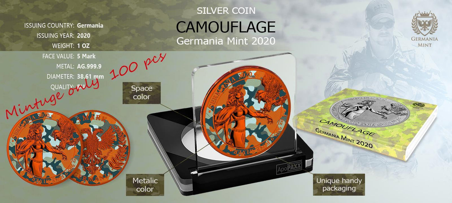 Germania 2020 5 Mark Camouflage 1 Oz Silver Colored Silver Coin Bukovina