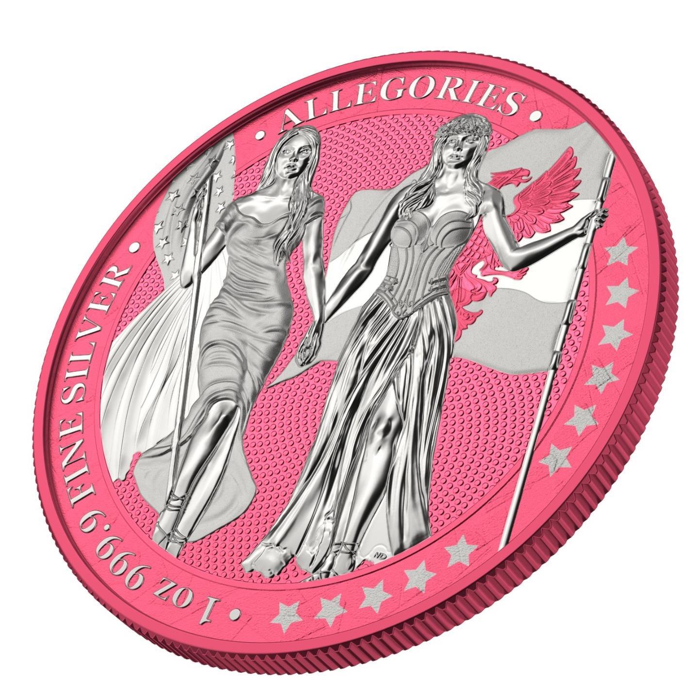 Germania 2019 5 Mark Germania Columbia I Color 1 Oz Silver Coin Brink Pink