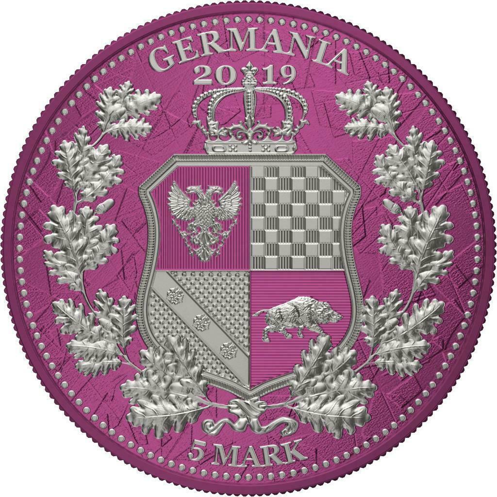 Germania 2019 5 Mark Germania Columbia I Color 1 Oz Silver Coin Magenta Haze