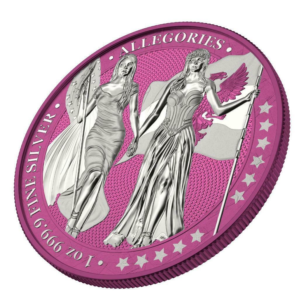 Germania 2019 5 Mark Germania Columbia I Color 1 Oz Silver Coin Magenta Haze