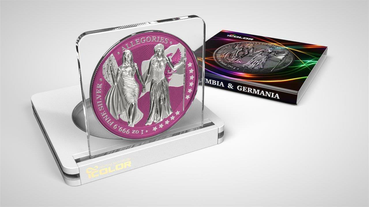 Germania 2019 5 Mark Germania Columbia I Color 1 Oz Silver Coin Magenta Haze