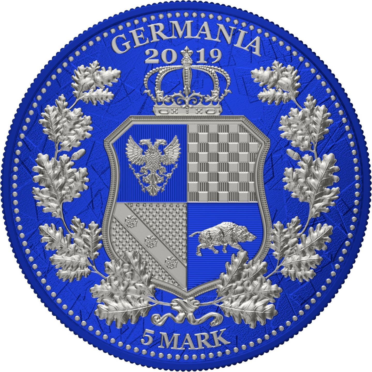 Germania 2019 5 Mark Germania Columbia I Color 1 Oz Silver Coin Persian Blue